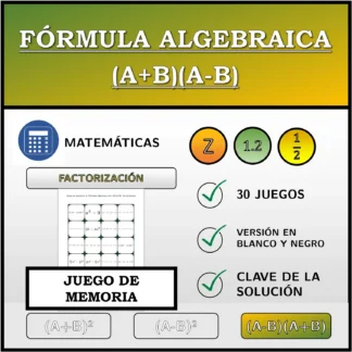 Juego de memoria: Fórmula algebraica (A+B)(A-B), factorización