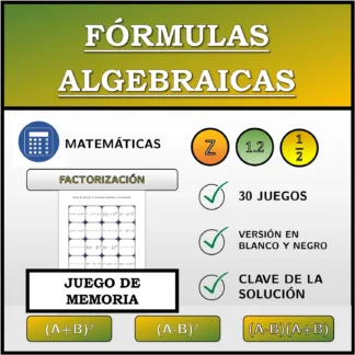 Juego de memoria: Fórmulas algebraicas, factorización