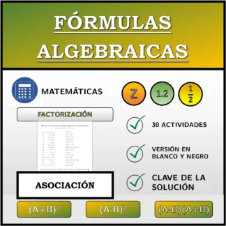 Ejercicio de asociación: Fórmulas algebraicas, factorización