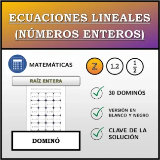 Dominó: Ecuaciones lineales (números enteros), solución entera