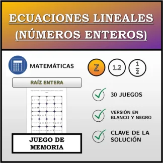 Juego de memoria: Ecuaciones lineales (números enteros), solución entera