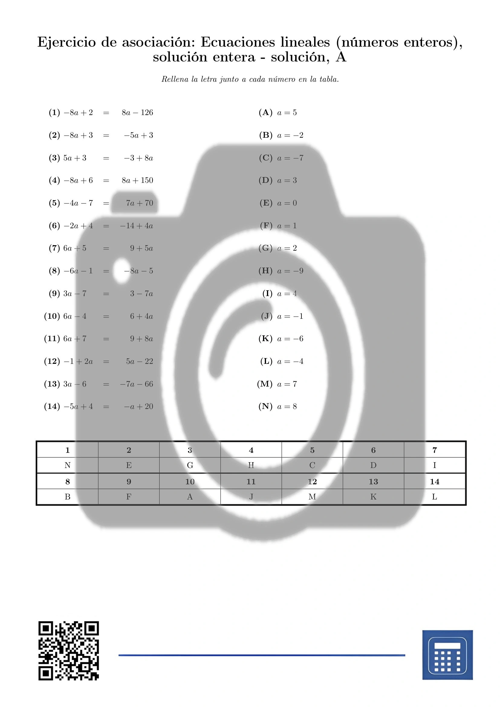 Ejercicio de asociación: Ecuaciones lineales (números enteros), solución entera - Imagen 3