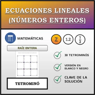 Tetrominó: Ecuaciones lineales (números enteros), solución entera