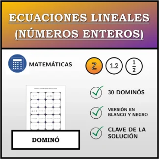 Dominó: Ecuaciones lineales (números enteros)