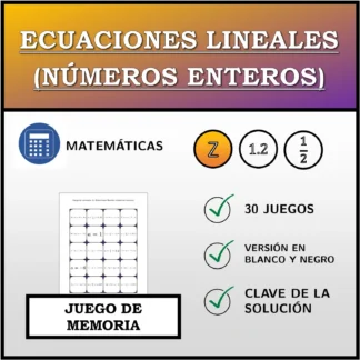 Juego de memoria: Ecuaciones lineales (números enteros)