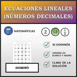 Dominó: Ecuaciones lineales (números decimales)