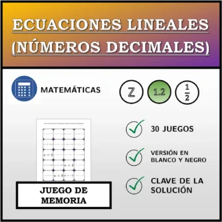 Juego de memoria: Ecuaciones lineales (números decimales)