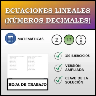 Hoja de trabajo: Ecuaciones lineales (números decimales)