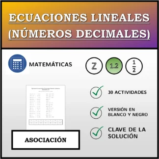 Ejercicio de asociación: Ecuaciones lineales (números decimales)