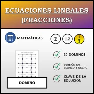 Dominó: Ecuaciones lineales (fracciones)