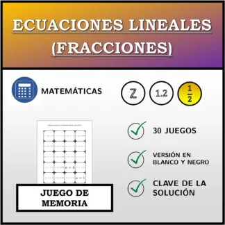 Juego de memoria: Ecuaciones lineales (fracciones)