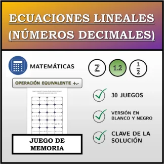 Juego de memoria: Ecuaciones lineales (números decimales), transformación equivalente (suma, resta)