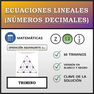 Trimino: Ecuaciones lineales (números decimales), transformación equivalente (suma, resta)