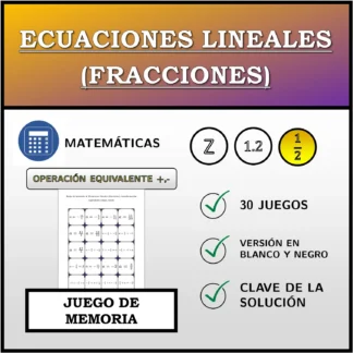 Juego de memoria: Ecuaciones lineales (fracciones), transformación equivalente (suma, resta)