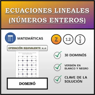 Dominó: Ecuaciones lineales (números enteros), transformación equivalente (multiplicación, división)