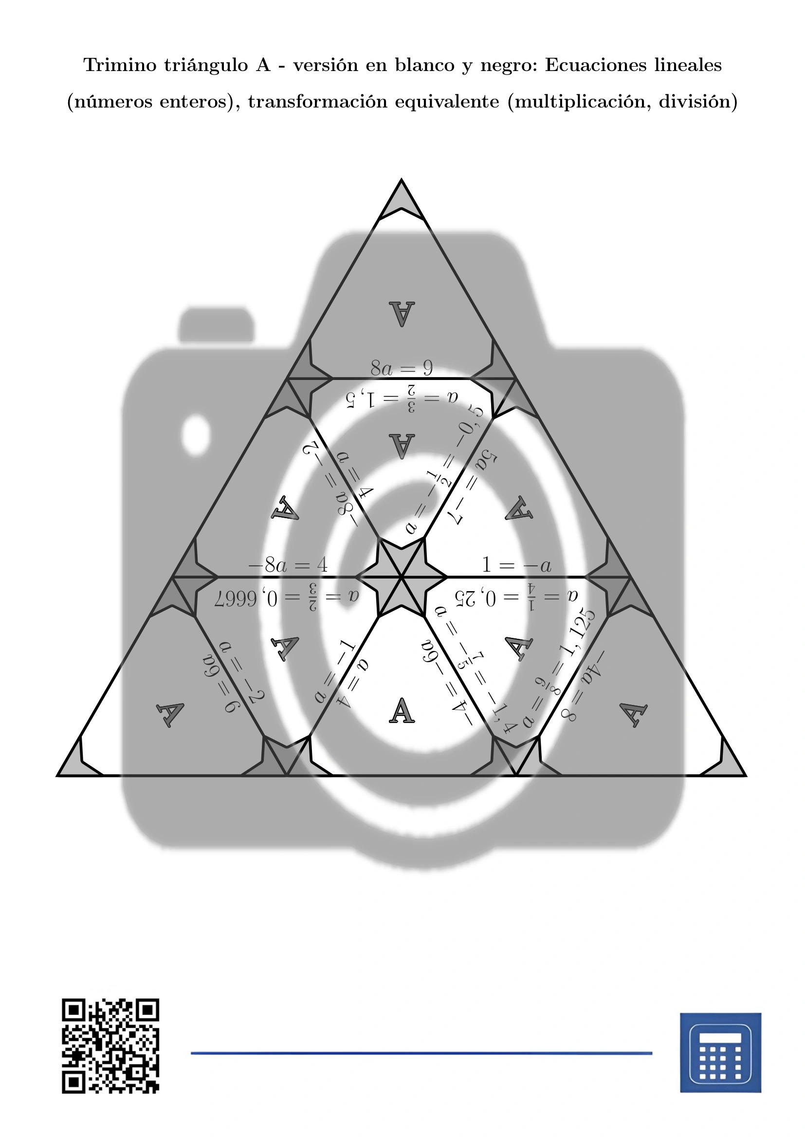 Trimino: Ecuaciones lineales (números enteros), transformación equivalente (multiplicación, división) - Imagen 3