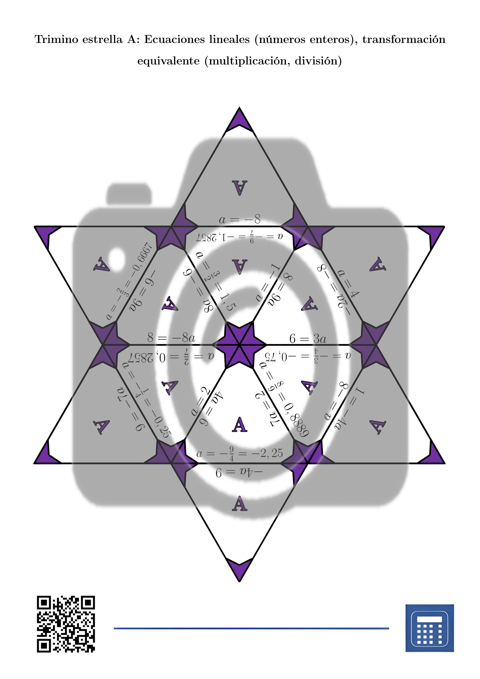 Trimino: Ecuaciones lineales (números enteros), transformación equivalente (multiplicación, división) - Imagen 4