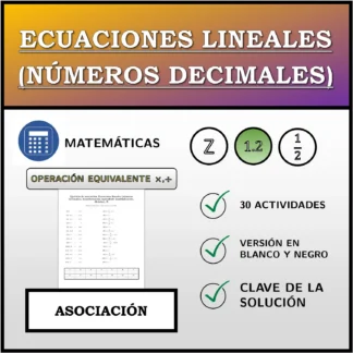 Ejercicio de asociación: Ecuaciones lineales (números decimales), transformación equivalente (multiplicación, división)