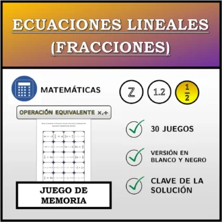 Juego de memoria: Ecuaciones lineales (fracciones), transformación equivalente (multiplicación, división)