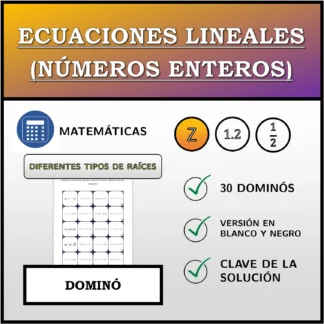 Dominó: Ecuaciones lineales (números enteros), distintos tipos de soluciones