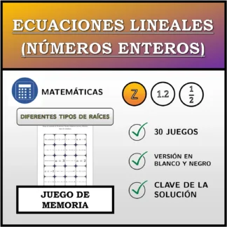 Juego de memoria: Ecuaciones lineales (números enteros), distintos tipos de soluciones
