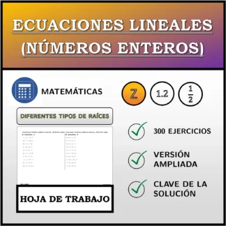 Hoja de trabajo: Ecuaciones lineales (números enteros), distintos tipos de soluciones