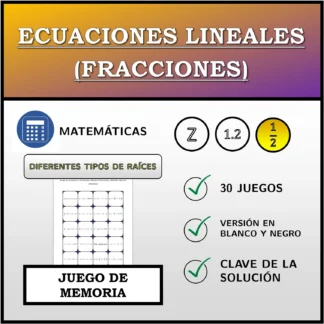 Juego de memoria: Ecuaciones lineales (fracciones), distintos tipos de soluciones