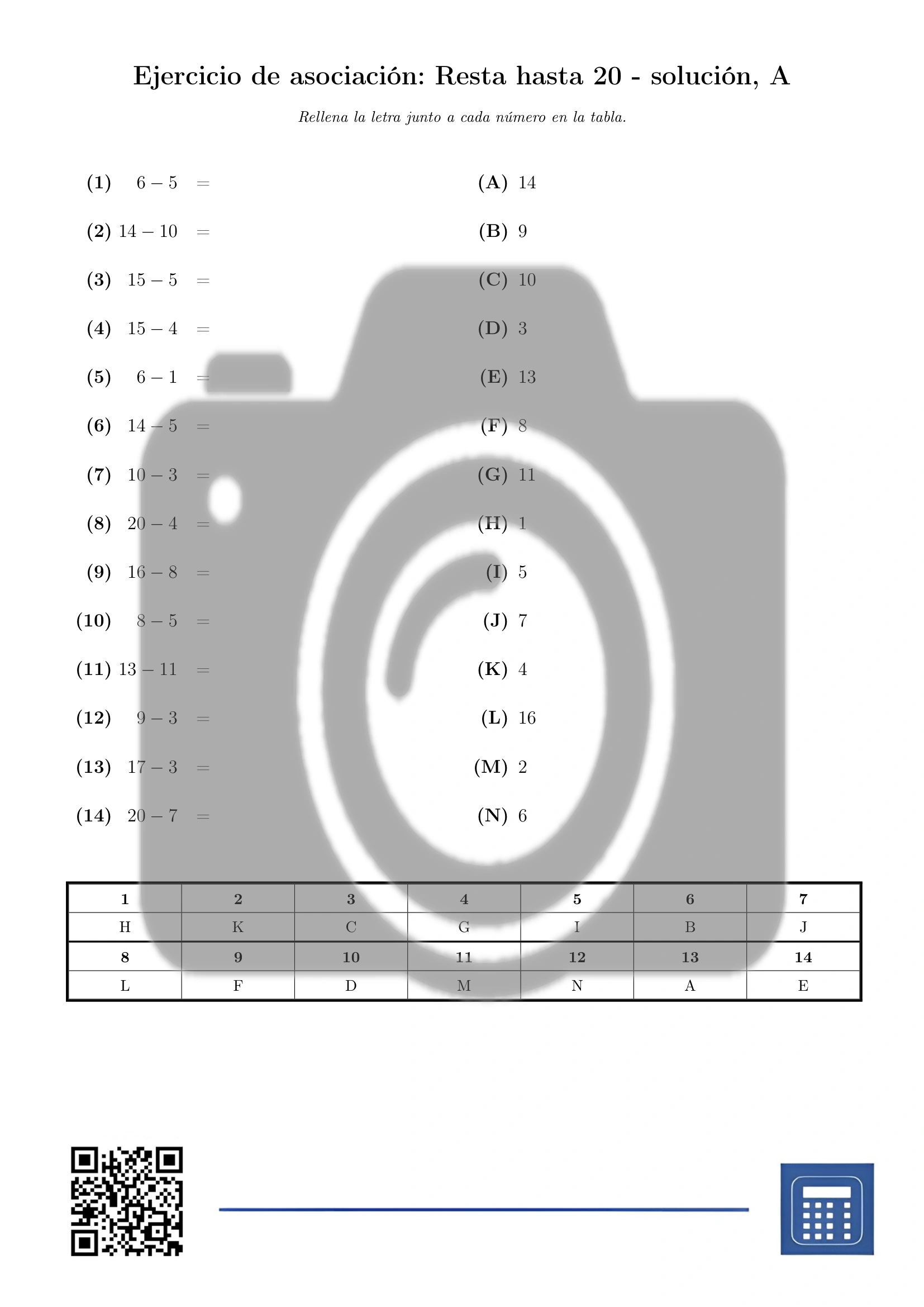 Ejercicio de asociación: Resta hasta 20 - Imagen 3