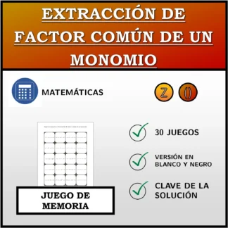 Juego de memoria: Extracción de factor común de un monomio