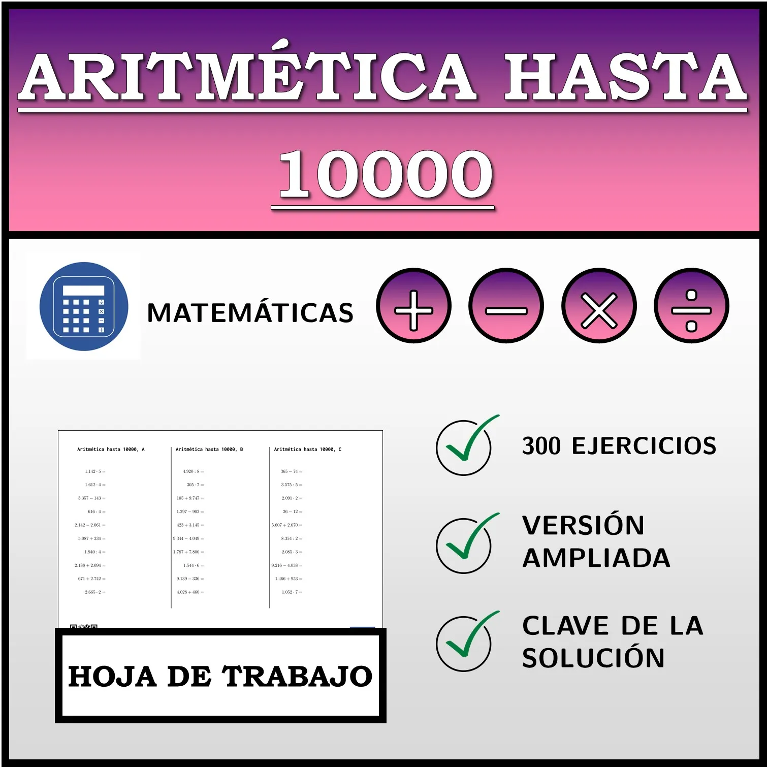 Hoja de trabajo: Aritmética hasta 10000