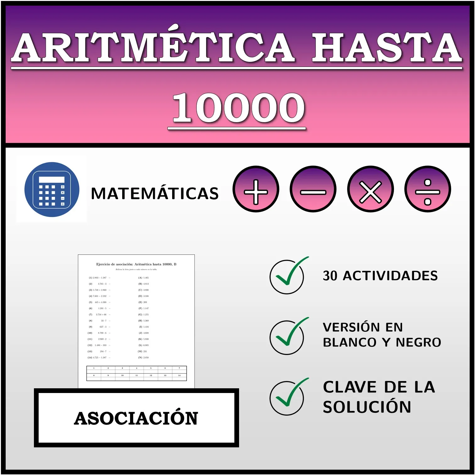 Ejercicio de asociación: Aritmética hasta 10000