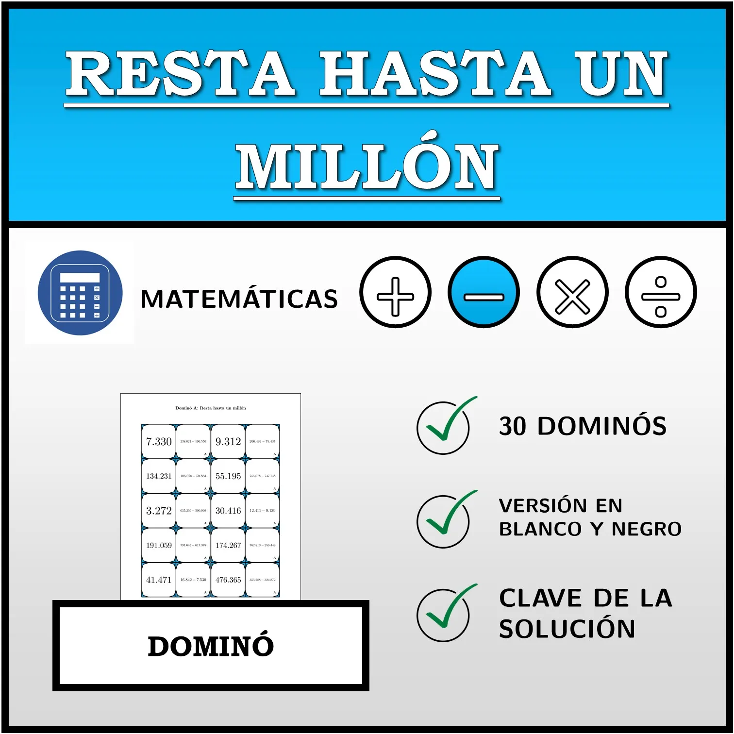 Dominó: Resta hasta un millón