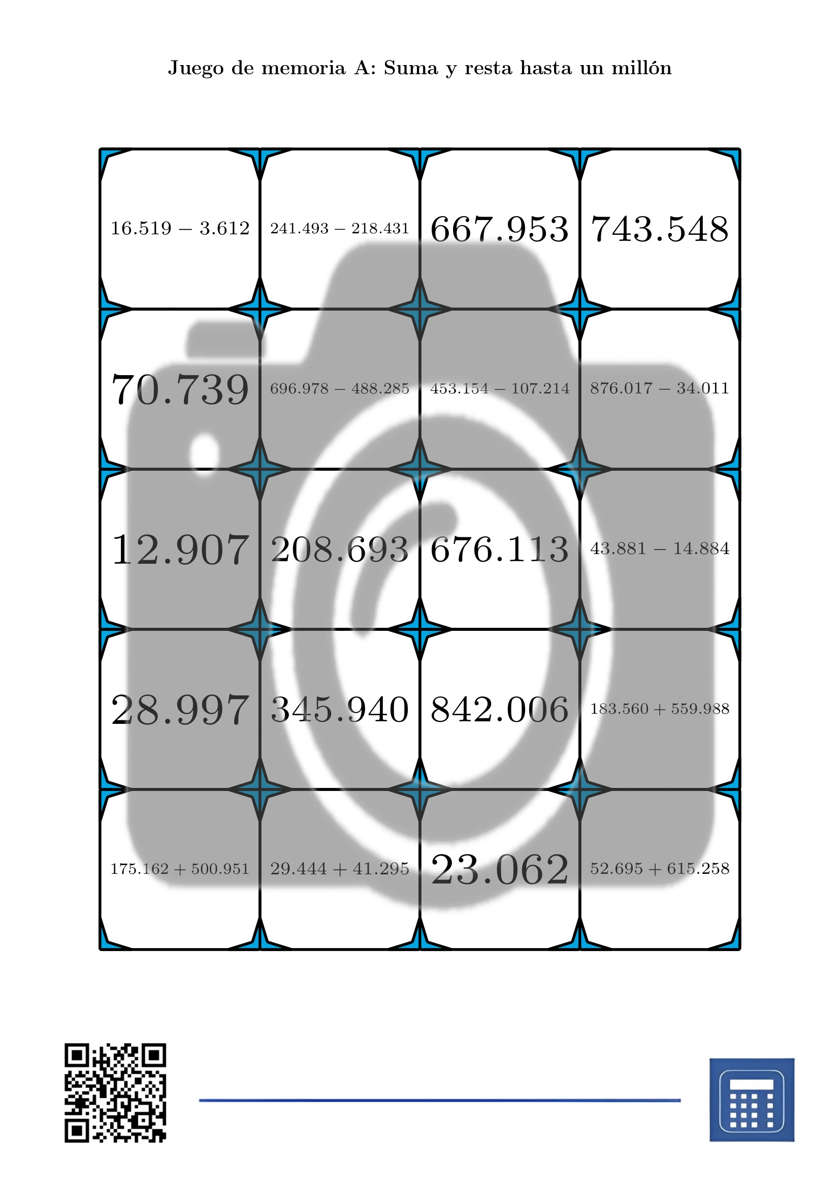 Juego de memoria: Suma y resta hasta un millón - Imagen 2