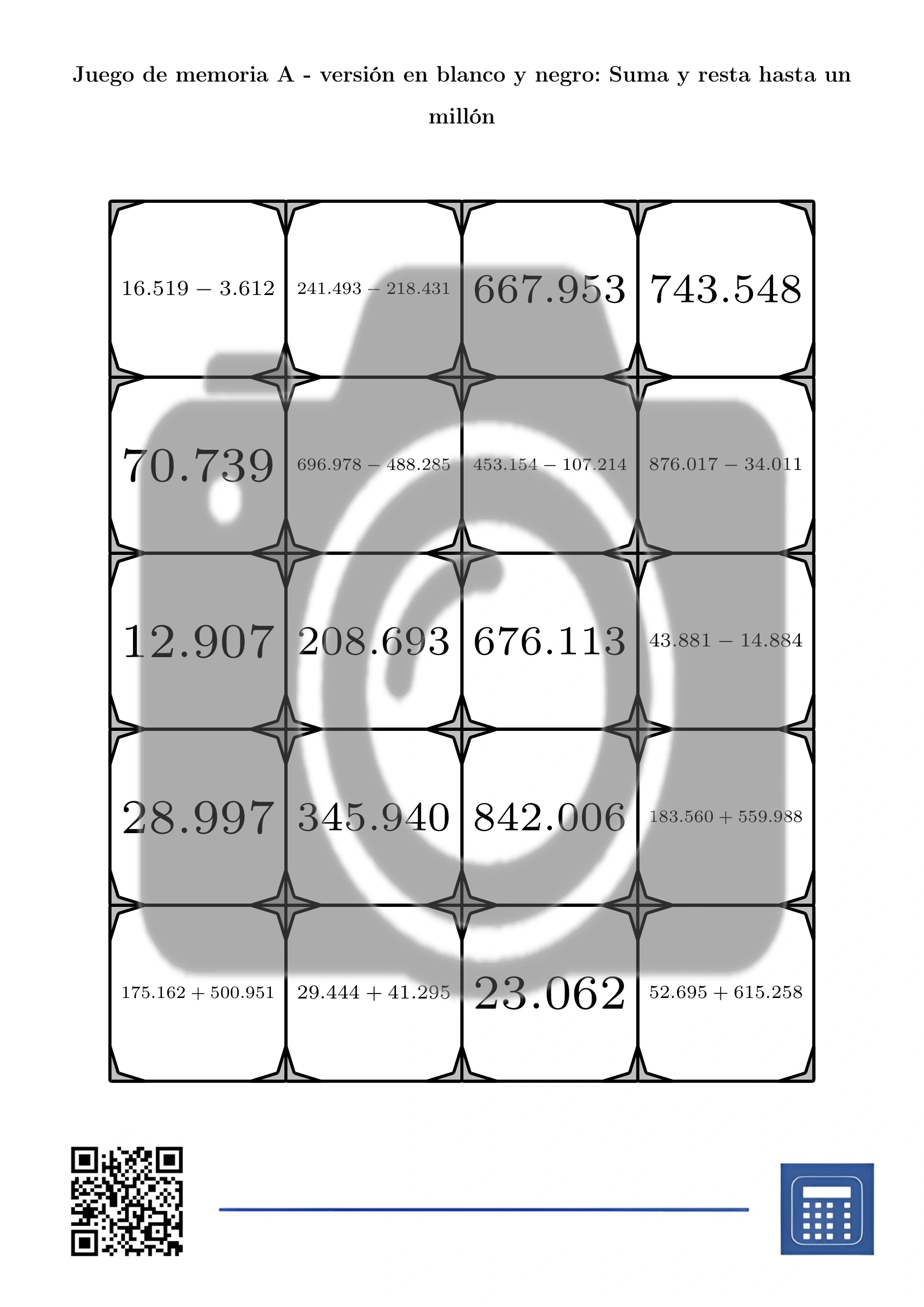 Juego de memoria: Suma y resta hasta un millón - Imagen 3