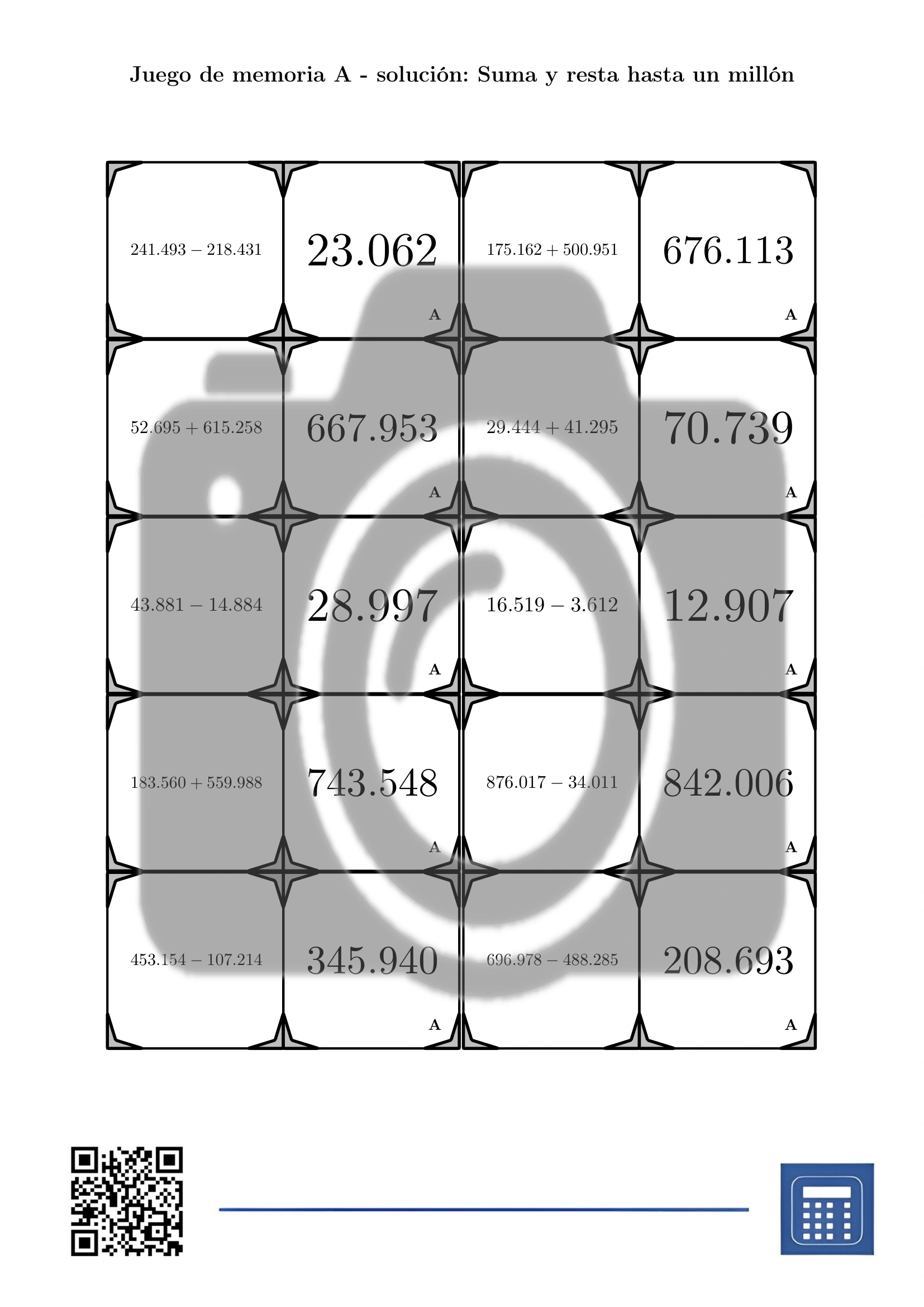 Juego de memoria: Suma y resta hasta un millón - Imagen 4