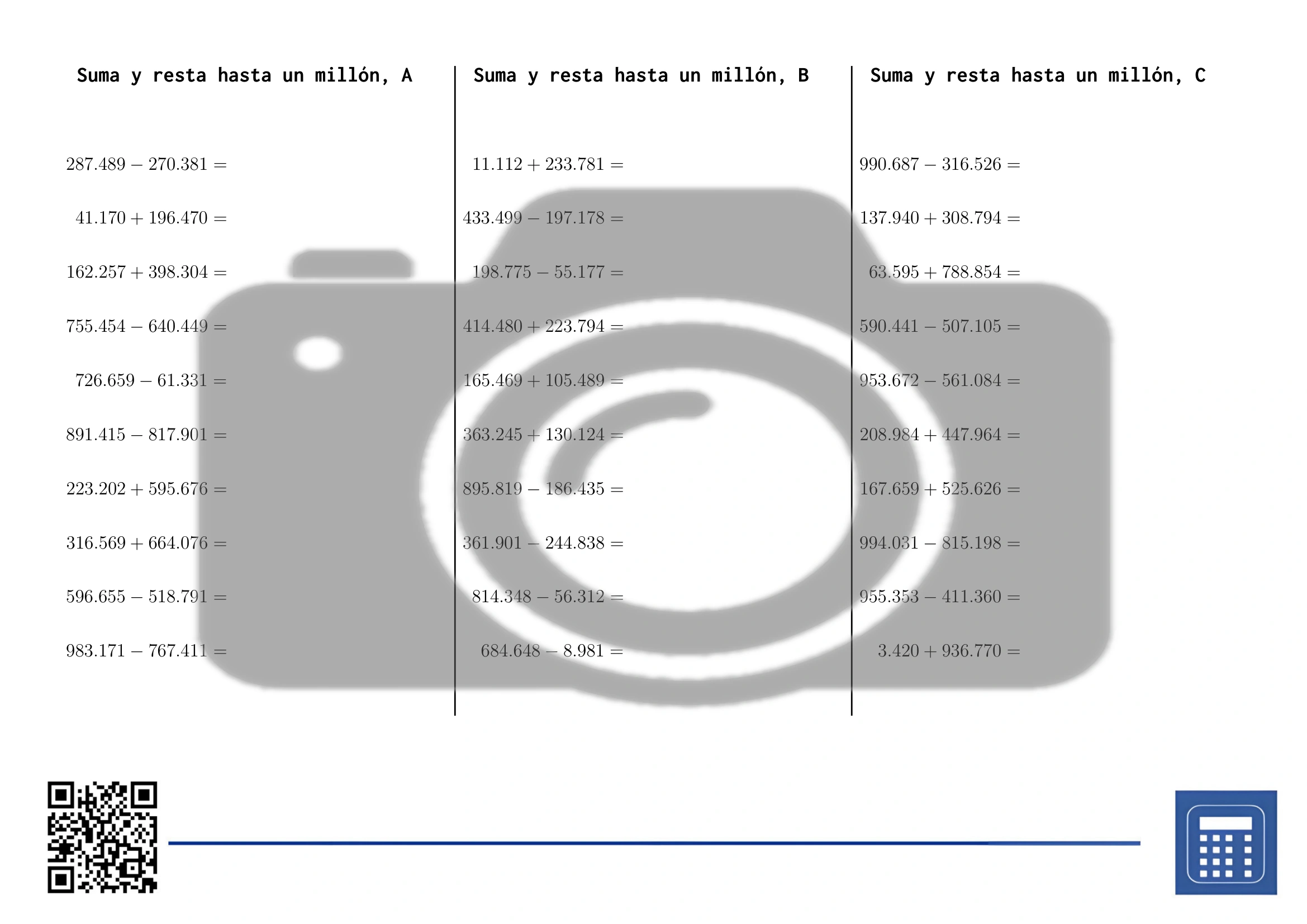 Hoja de trabajo: Suma y resta hasta un millón - Imagen 2