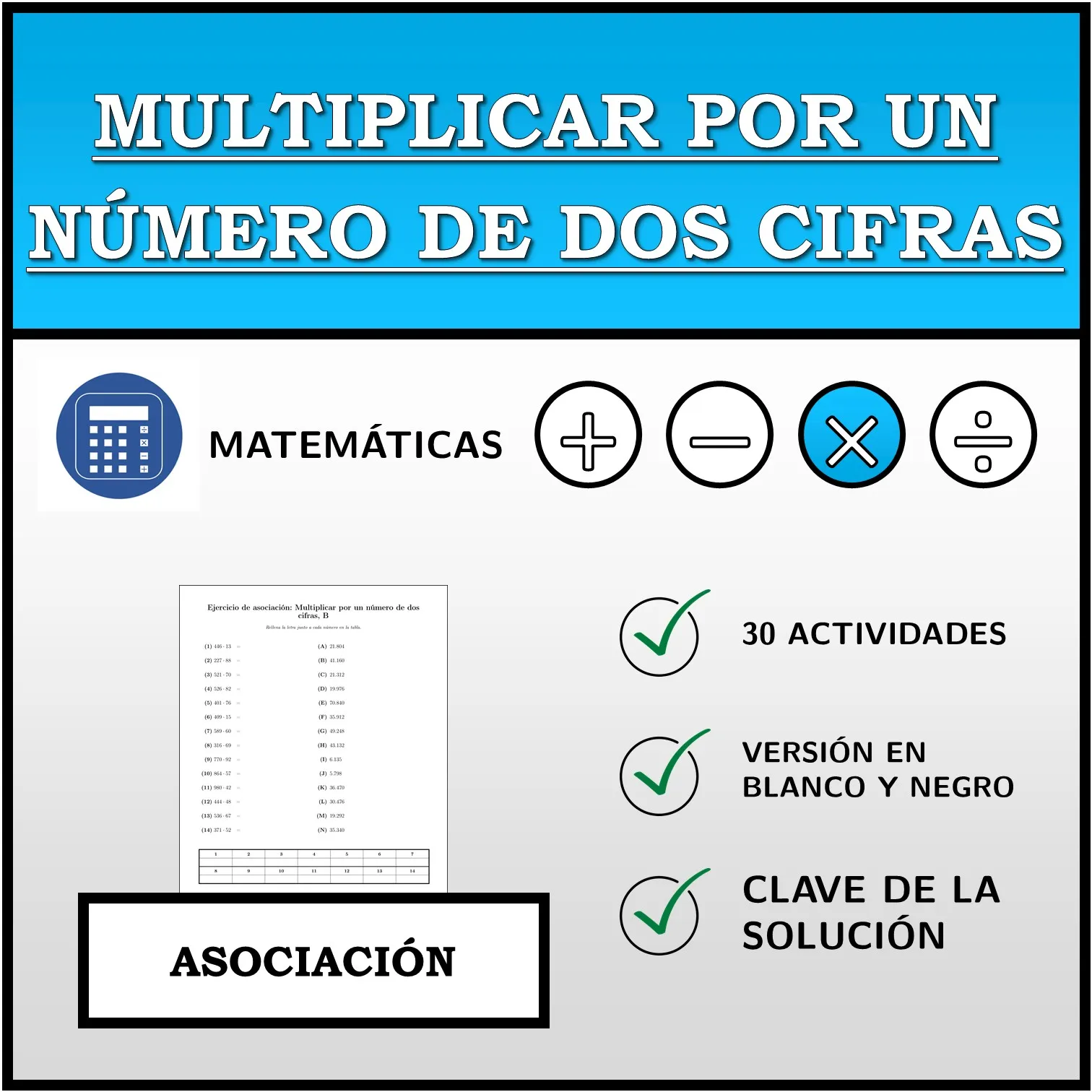 Ejercicio de asociación: Multiplicar por un número de dos cifras