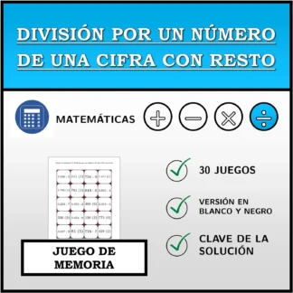 Juego de memoria: División por un número de una cifra con resto