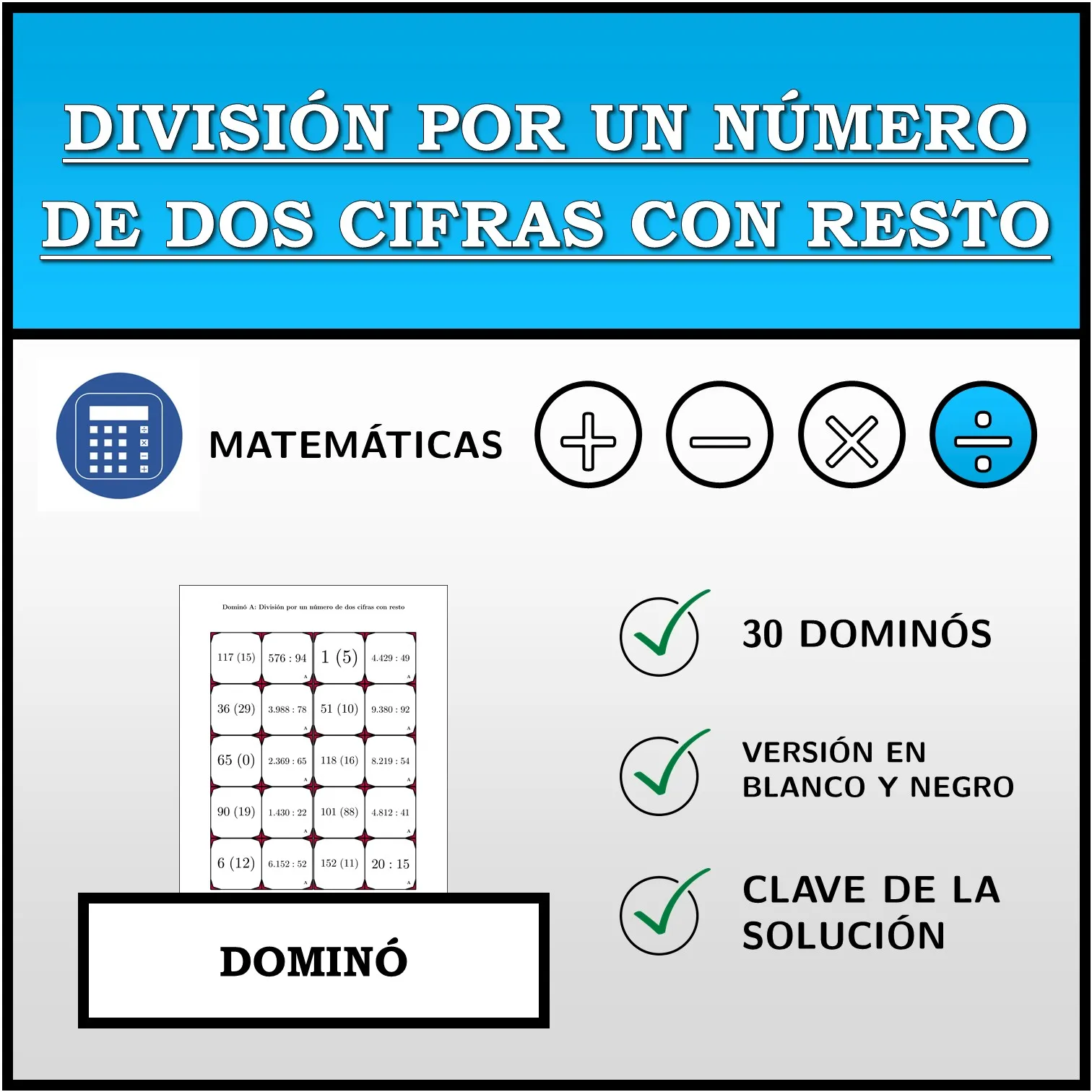 Dominó: División por un número de dos cifras con resto