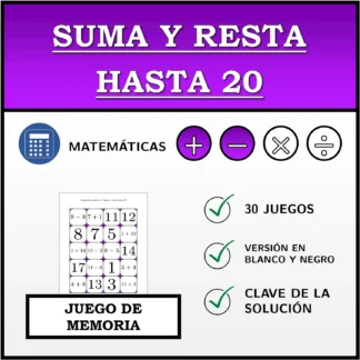 Juego de memoria: Suma y resta hasta 20