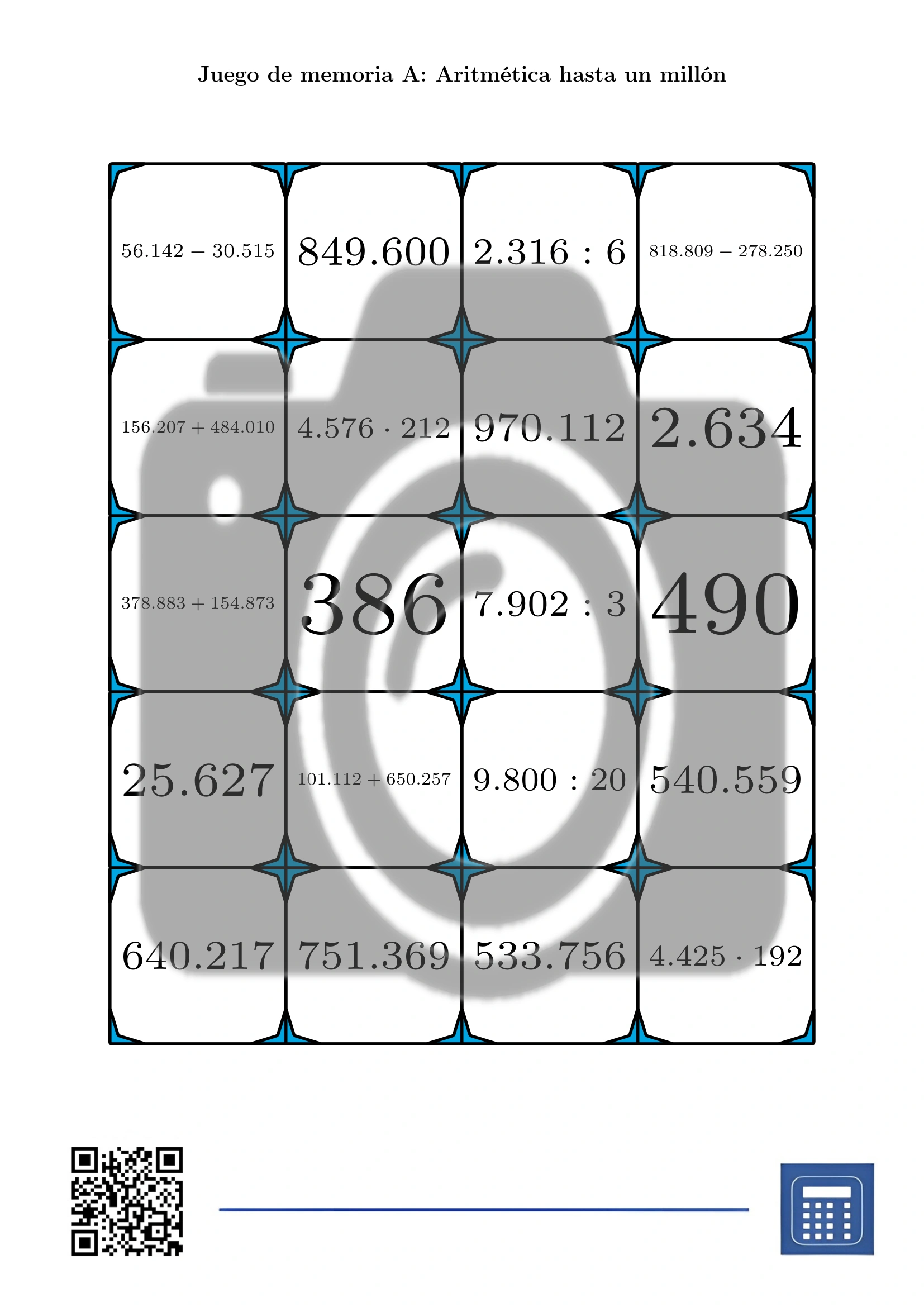 Juego de memoria: Aritmética hasta un millón - Imagen 2