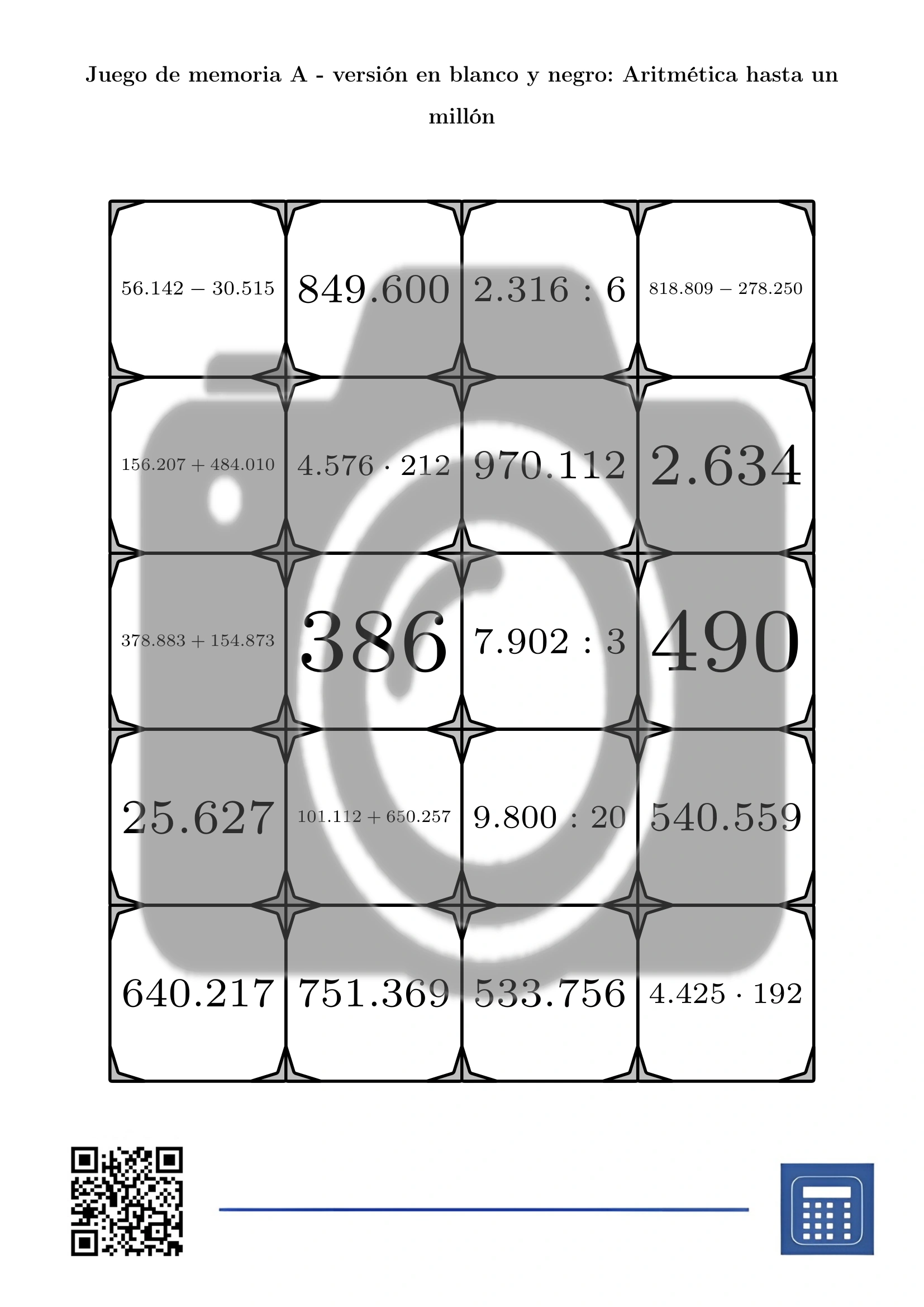 Juego de memoria: Aritmética hasta un millón - Imagen 3
