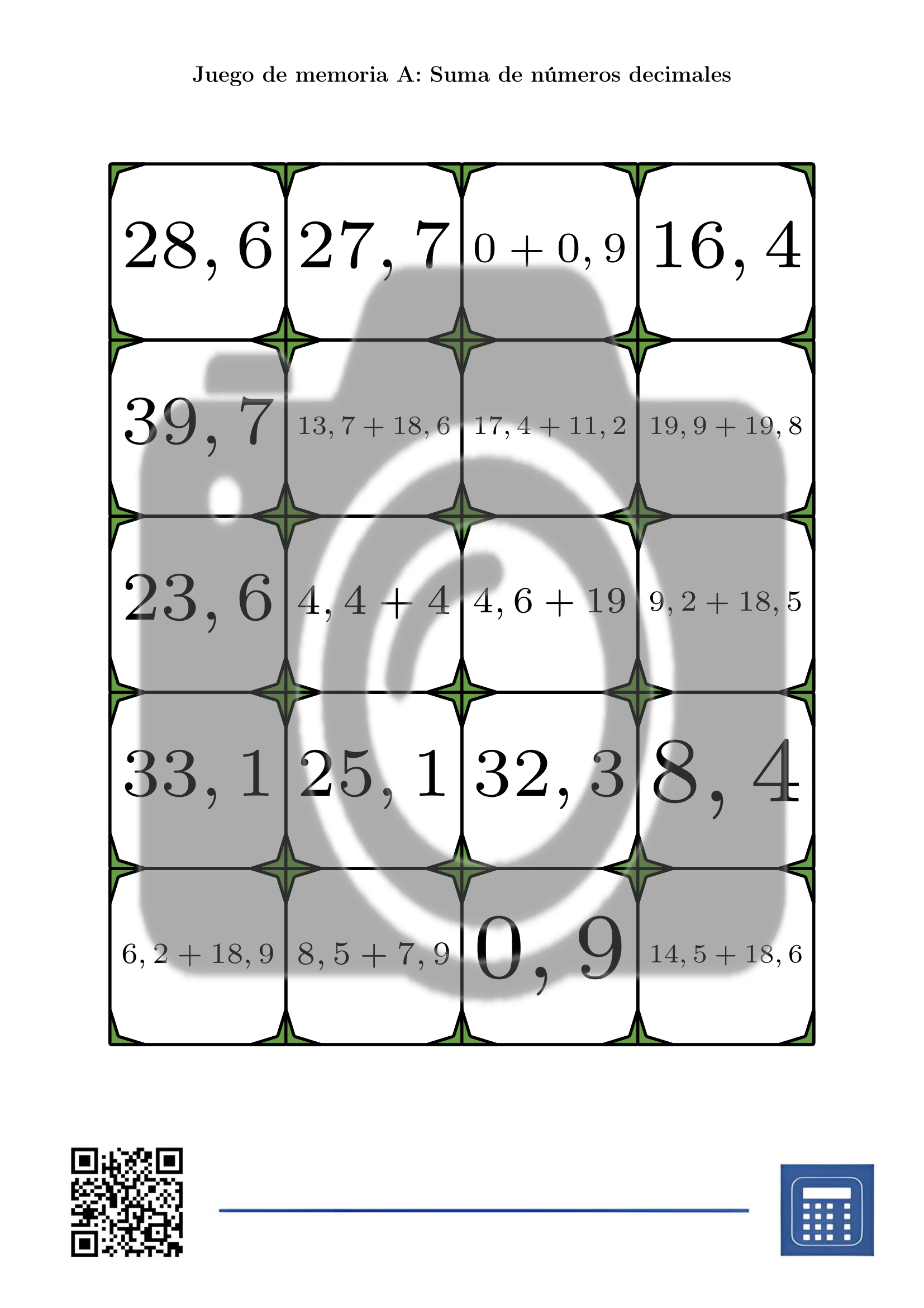 Juego de memoria: Suma de números decimales - Imagen 2