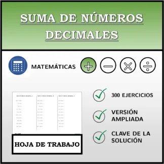 Hoja de trabajo: Suma de números decimales