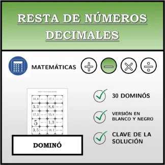 Dominó: Resta de números decimales