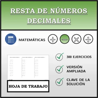 Hoja de trabajo: Resta de números decimales
