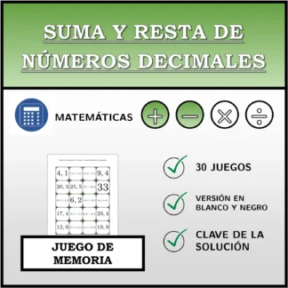 Juego de memoria: Suma y resta de números decimales