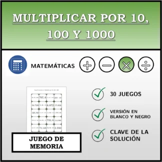 Juego de memoria: Multiplicar por 10, 100 y 1000