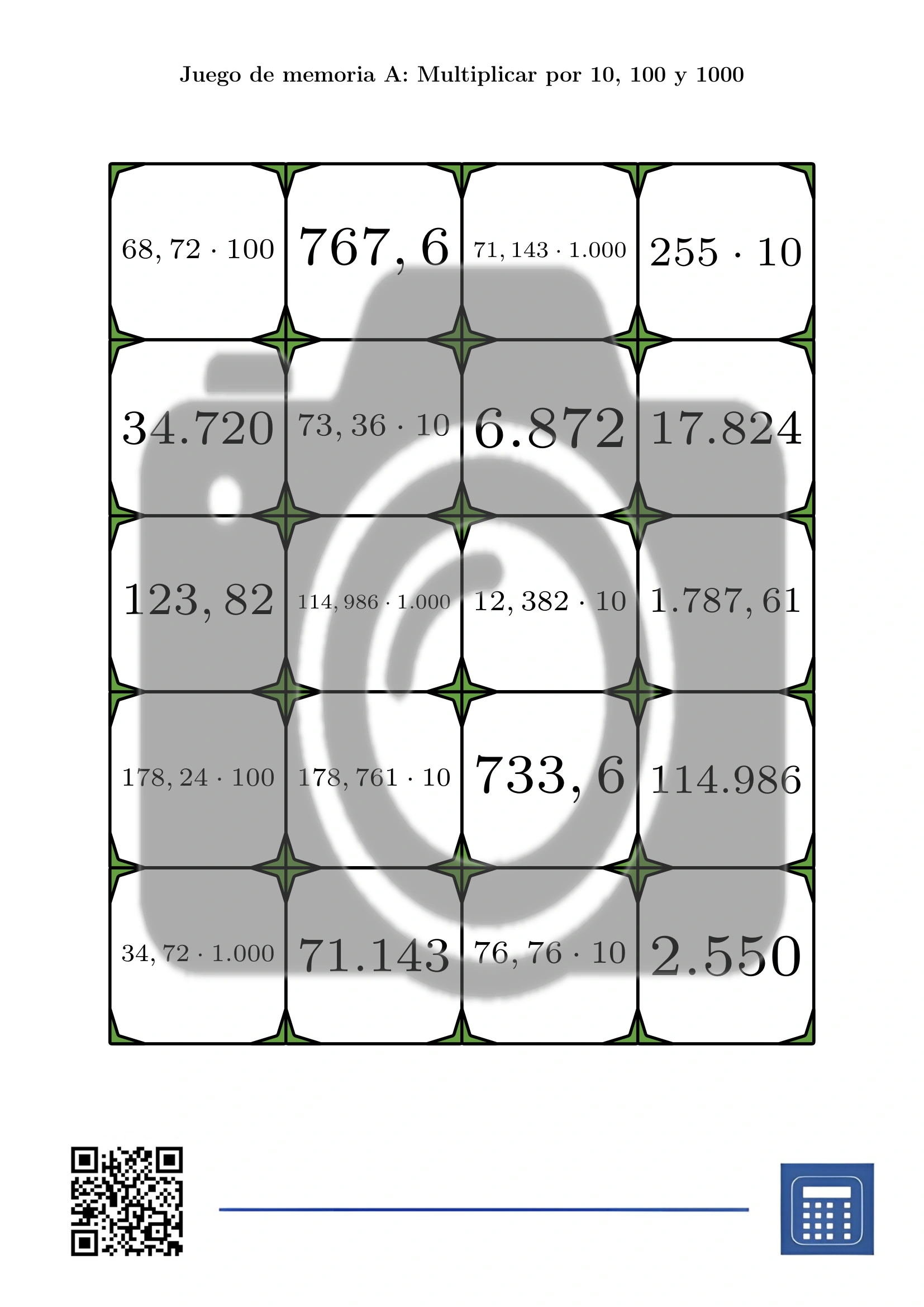 Juego de memoria: Multiplicar por 10, 100 y 1000 - Imagen 2