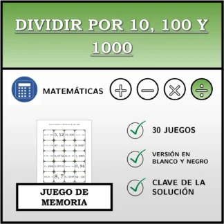 Juego de memoria: Dividir por 10, 100 y 1000
